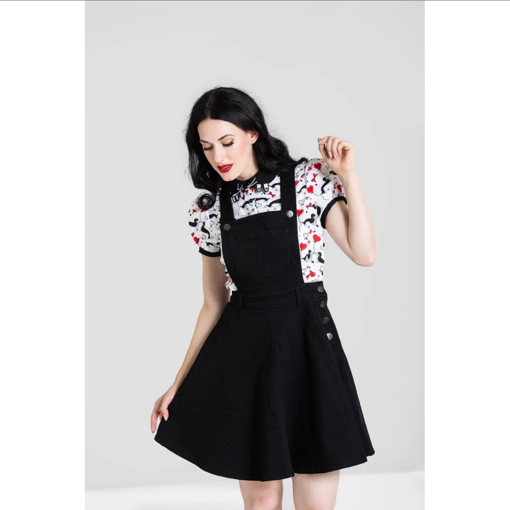 Hell Bunny Black-Brown Dakota Pinafore Dress - Size Medium